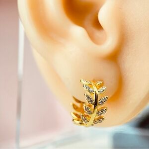 0.8ctw Moissanite Olive Branch Huggie Hoop Earrings 14k Plated Sterling Silver